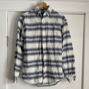 Men's Casual Button-Down Shirt - White & Gray Striped